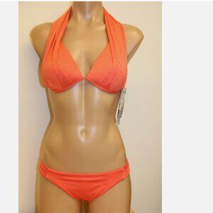 NWT Hurley Swimsuit Bikini 2ps Set ORG Size S Knotted Front Twist Upside Down